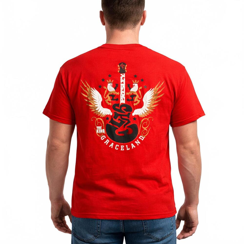 Elvis Presley The King Guitar Wings T-Shirt - Red - Men’s Size Large